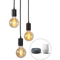 Smart Industriële hanglamp zwart incl. Wifi G95 3-lichts - Facil