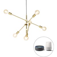 Smart hanglamp mat messing 6-lichts incl. Wifi G95 - Sydney