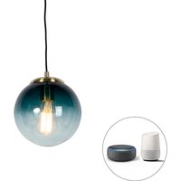 Smart hanglamp messing met oceaanblauw glas 20 cm incl. Wifi ST64 - Pallon
