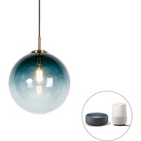 Smart hanglamp messing met oceaanblauw glas 33 cm incl. Wifi ST64 - Pallon