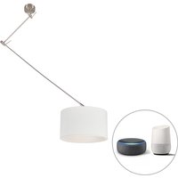 Smart hanglamp staal met kap 35 cm wit incl. Wifi A60 - Blitz