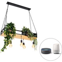 Smart hanglamp zwart met houten incl. 5 Wifi G95 - Shelf