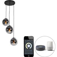 Smart hanglamp zwart met smoke glas 3-lichts incl. Wifi ST64 - Pallon
