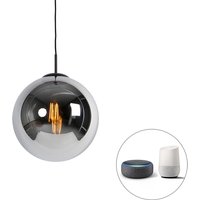 Smart hanglamp zwart met smoke glas 33 cm incl. Wifi ST64 - Pallon
