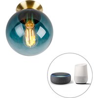 Smart plafondlamp messing met oceaanblauw glas incl. Wifi ST64 - Pallon