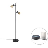 Smart vloerlamp zwart met goud incl. 2 Wifi A60 - Stijn