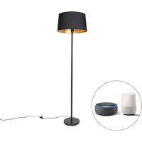 Smart vloerlamp zwart met zwarte kap 45 cm incl. Wifi A60 - Simplo
