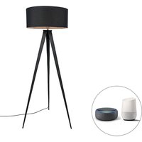 Smart vloerlamp zwart met zwarte kap incl. Wifi A60 - Ilse
