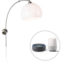 Smart wandbooglamp staal met witte kap incl. Wifi A60 - Bow