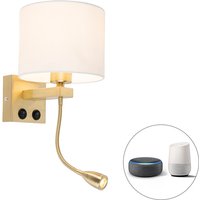 Smart wandlamp goud met witte kap incl. Wifi A60 - Brescia