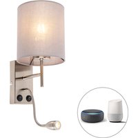 Smart wandlamp staal met grijze kap incl. Wifi A60 - Stacca