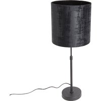 Tafellamp zwart velours kap zwart 25 cm verstelbaar - Parte