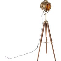Tripod vloerlamp brons met hout studiospot - Shiny