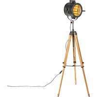 Tripod vloerlamp zwart met hout studiospot - Radient