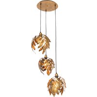 Vintage hanglamp antiek goud rond 3-lichts - Linden