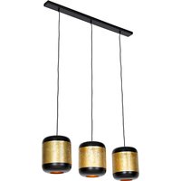 Vintage hanglamp zwart met messing langwerpig 3-lichts - Kayleigh