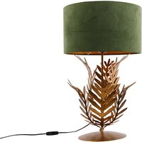 Vintage tafellamp goud met velours kap groen 35 cm - Botanica