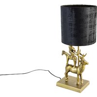 Vintage tafellamp messing met kap zwart 20 cm - Animal Hjort Tre