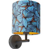 Vintage wandlamp donkergrijs met velours kap vlinder - Combi