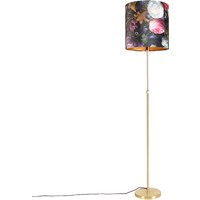 Vloerlamp goud/messing met velours kap bloemen 40/40 cm - Parte