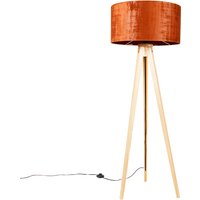 Vloerlamp hout met stoffen kap oranje 50 cm - Tripod Classic