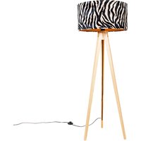 Vloerlamp hout met stoffen kap zebra 50 cm - Tripod Classic