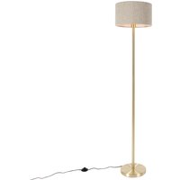 Vloerlamp messing met boucle kap taupe 35 cm - Simplo
