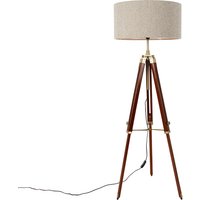 Vloerlamp messing met boucle kap taupe 50 cm tripod - Cortin