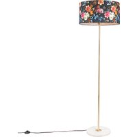 Vloerlamp messing met flora kap 50 cm - Kaso