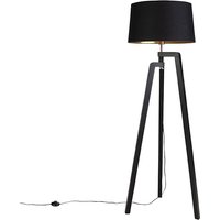 Vloerlamp tripod met katoenen kap zwart met goud 50 cm - Puros