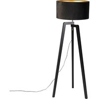 Vloerlamp tripod zwart hout met zwarte kap 50 cm - Puros