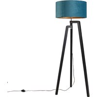 Vloerlamp tripod zwart met blauwe kap en goud 50 cm - Puros
