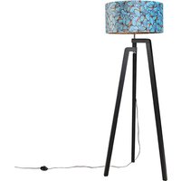 Vloerlamp tripod zwart met kap vlinder dessin 50 cm - Puros