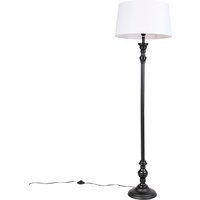 Vloerlamp zwart met linnen kap wit 45cm - Classico