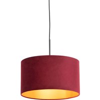 Zwarte hanglamp met velours kap rood met goud 35 cm - Combi