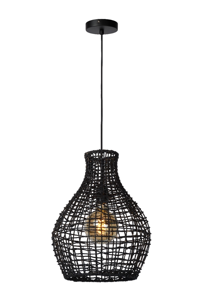 Lucide Alban - hanglamp - Ø 35 x 175 cm - rotan - zwart