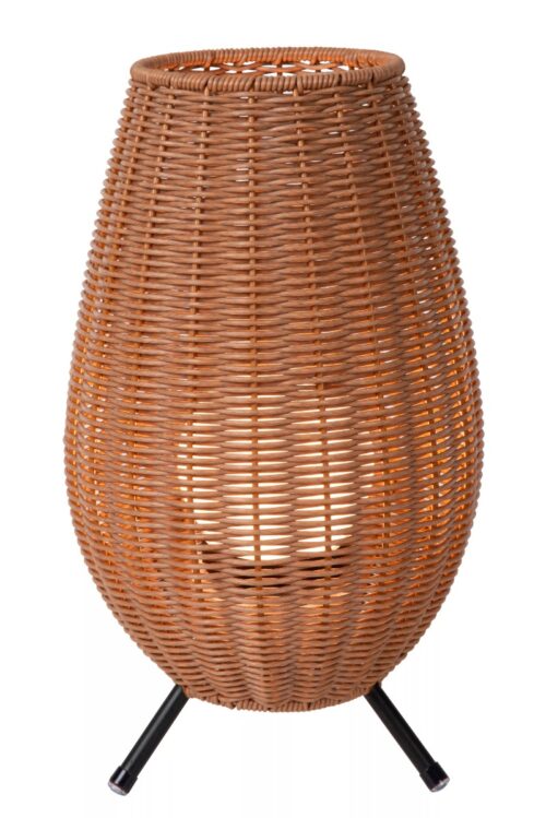 Lucide Colin - oplaadbare tafellamp buiten - Ø 22 x 36 cm - 3 stap dimmer - 3W dimbare LED incl. - IP44 - licht hout