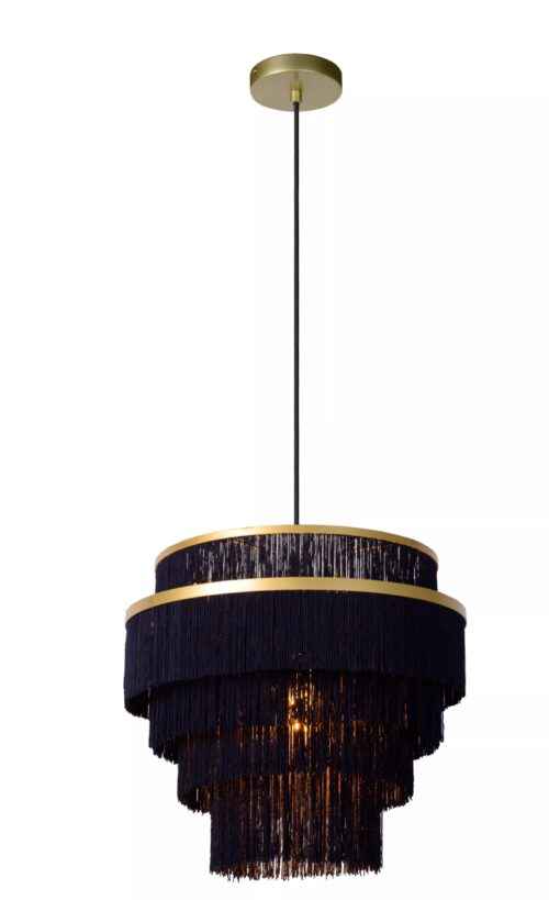 Lucide Extravaganza Frills - hanglamp - Ø 42 x 170 cm - donkerblauw en mat goud