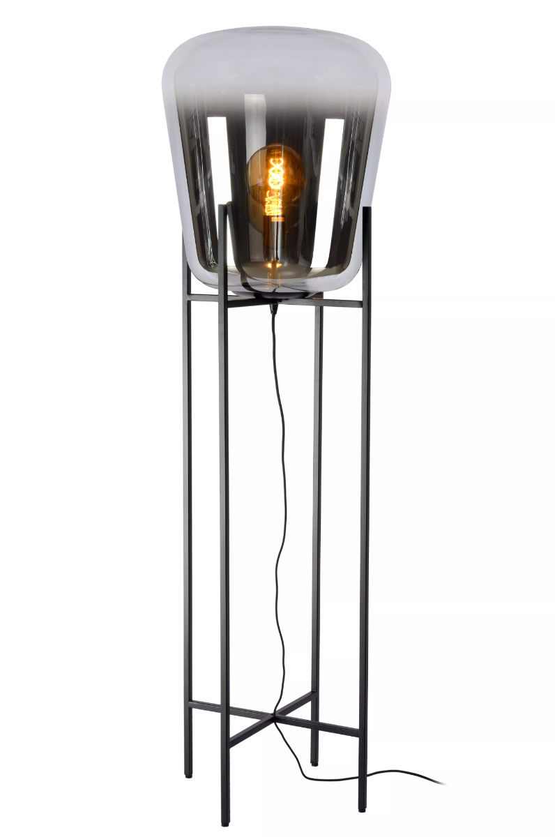Lucide Glorio - vloerlamp - Ø 45 x 155 cm - zwart/titanium glas