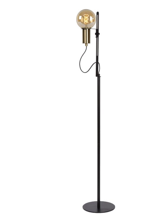 Lucide Malcolm - staanlamp - 128 cm - zwart en messing