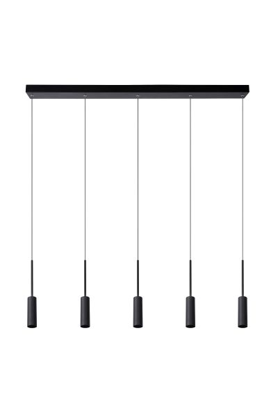 Lucide Tubule - hanglamp 5L - 101 x 8 x 169 cm - 5 x 7W LED incl. - zwart