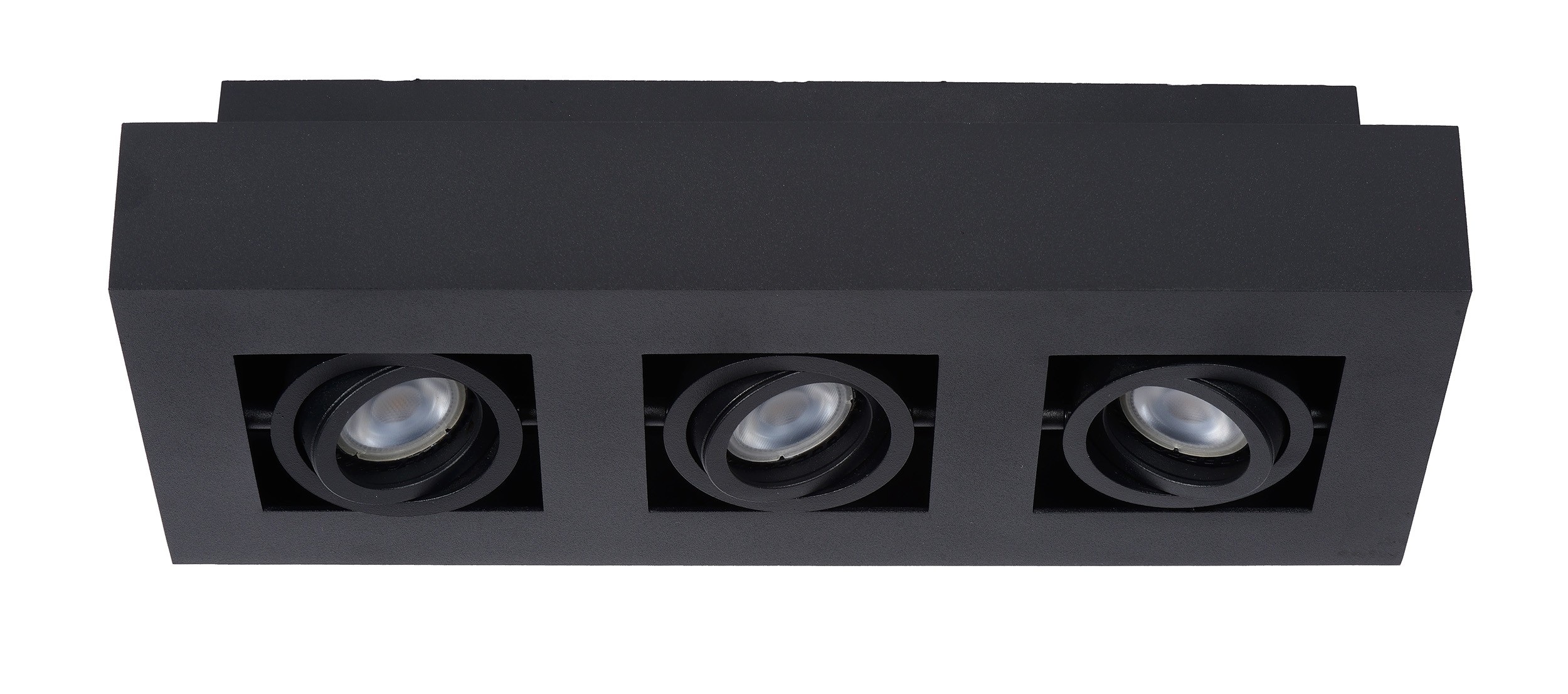 Lucide Xirax - opbouwspot 3L - 14 x 36 x 8 cm - 3 x 5W dimbare LED incl. - dim to warm - zwart